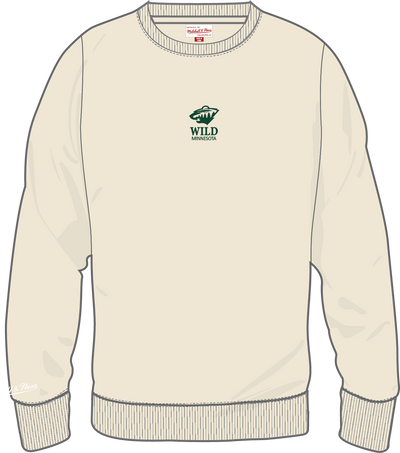 Mitchell & Ness Minnesota Wild Cream Core Essentials Fleece Crew Sweatshirt