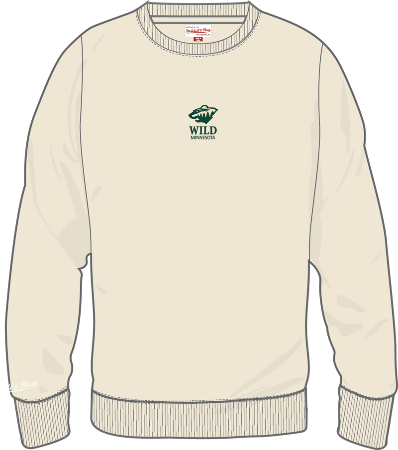 Mitchell & Ness Minnesota Wild Cream Core Essentials Fleece Crew Sweatshirt