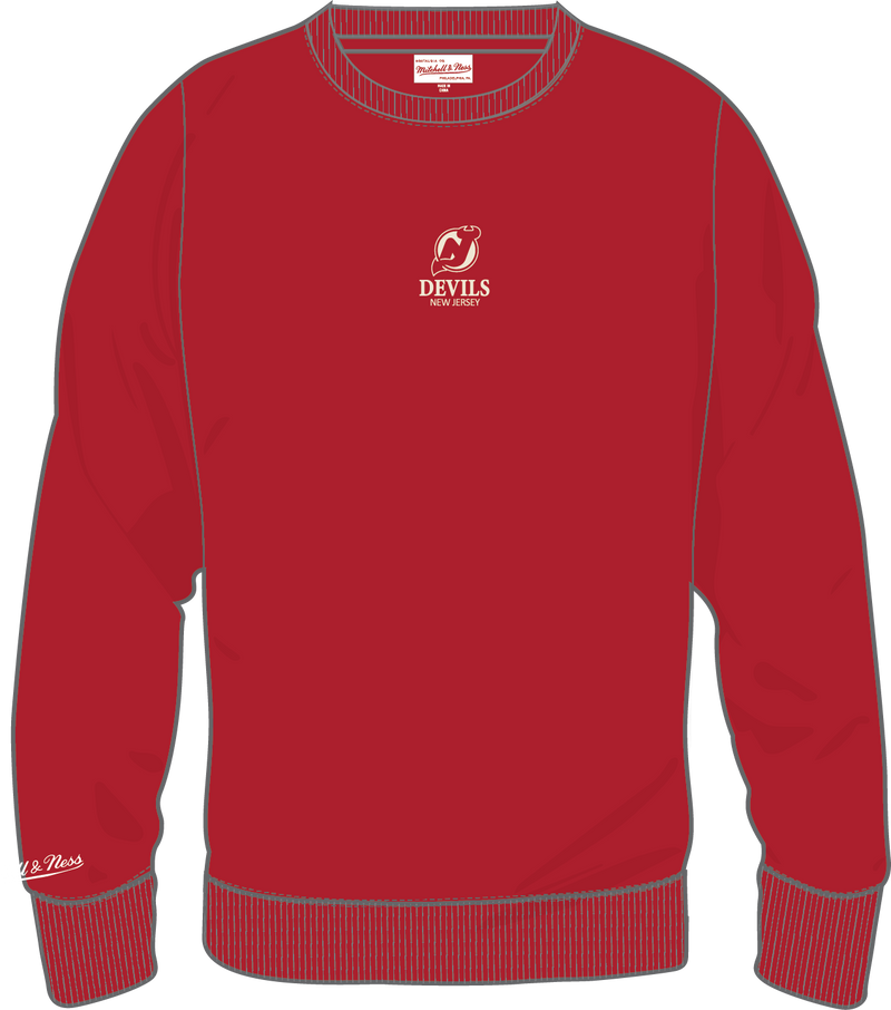 Mitchell & Ness New Jersey Devils Scarlet Core Essentials Fleece Crew Sweatshirt