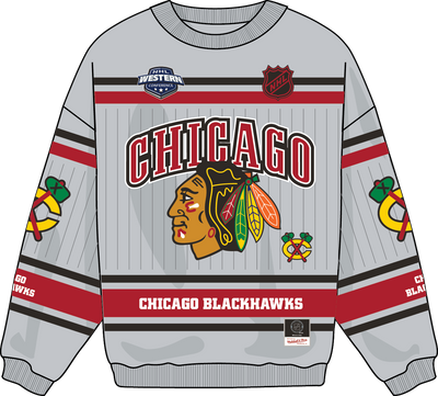 Mitchell & Ness Chicago Blackhawks Grey Too Maxxed Fleece Crew Sweatshirt