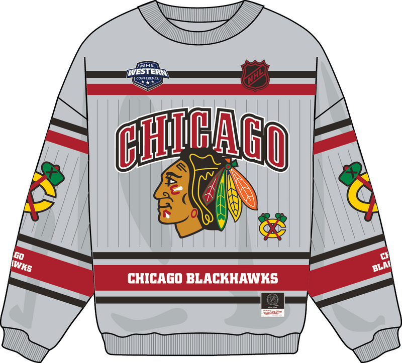 Mitchell & Ness Chicago Blackhawks Grey Too Maxxed Fleece Crew Sweatshirt