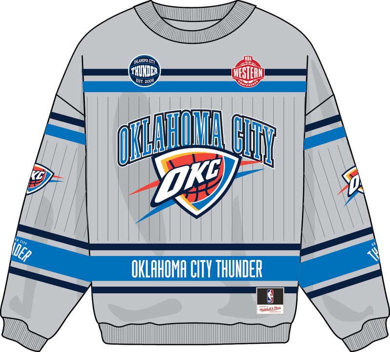 Mitchell & Ness Oklahoma City Thunder Grey Too Maxxed Fleece Crew Sweatshirt