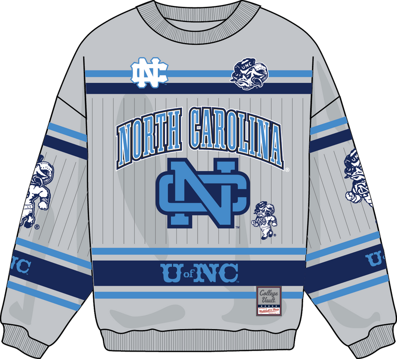 Mitchell & Ness North Carolina Tar Heels Grey Too Maxxed Fleece Crew Sweatshirt