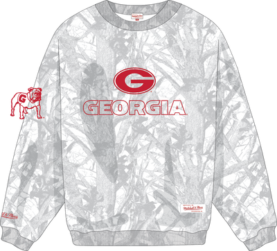 Mitchell & Ness University of Georgia White Ghosted Crewneck Sweatshirt Bulldogs