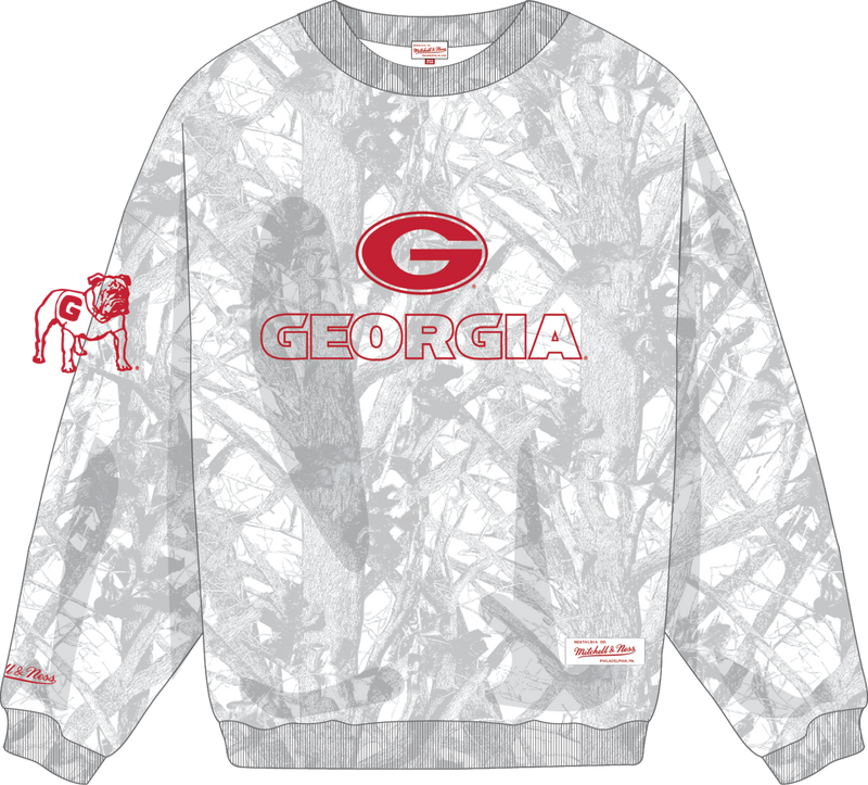 Mitchell & Ness University of Georgia White Ghosted Crewneck Sweatshirt Bulldogs