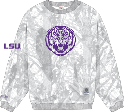 Mitchell & Ness LSU Tigers White Ghosted Crewneck Sweatshirt