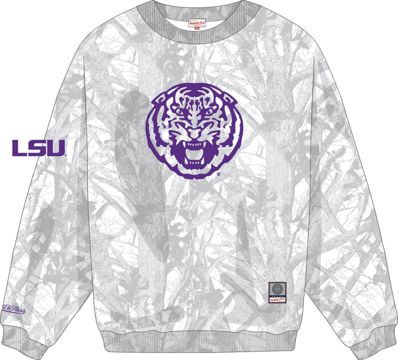 Mitchell & Ness LSU Tigers White Ghosted Crewneck Sweatshirt