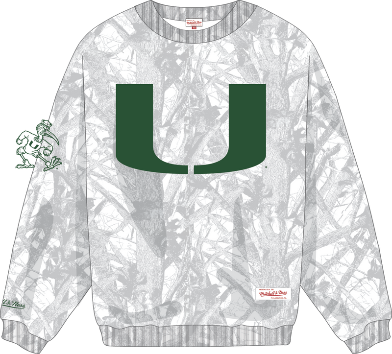 Mitchell & Ness University of Miami White Ghosted Crewneck Sweatshirt Hurricanes