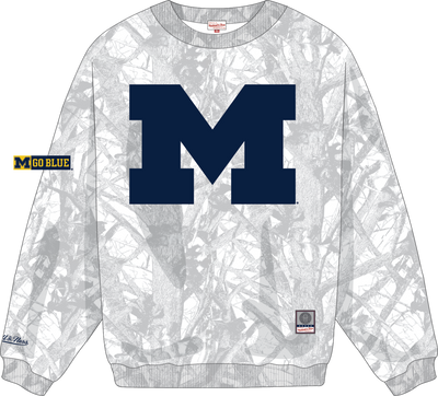 Mitchell & Ness University of Michigan White Ghosted Crewneck Sweatshirt Wolverines