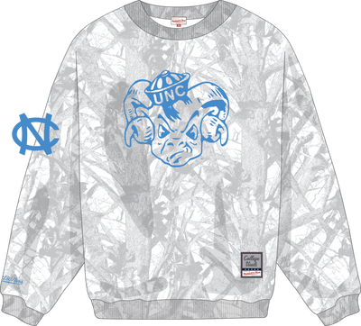Mitchell & Ness North Carolina Tar Heels White Ghosted Crewneck Sweatshirt