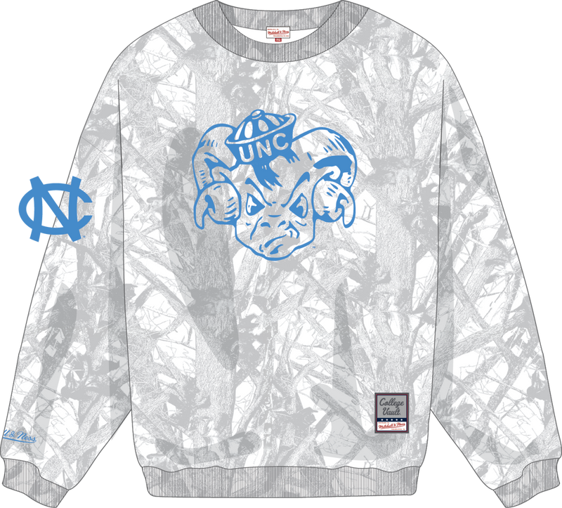 Mitchell & Ness North Carolina Tar Heels White Ghosted Crewneck Sweatshirt