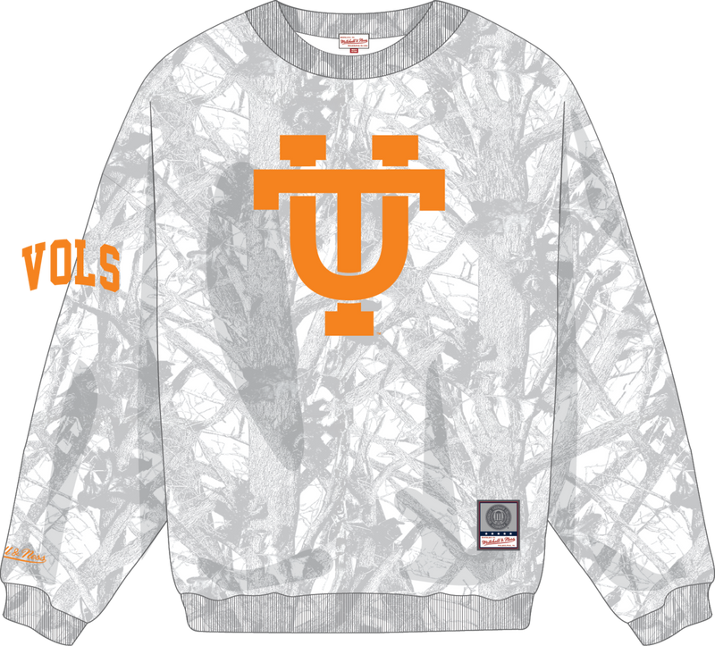 Mitchell & Ness University of Tennessee White Ghosted Crewneck Sweatshirt Volunteers