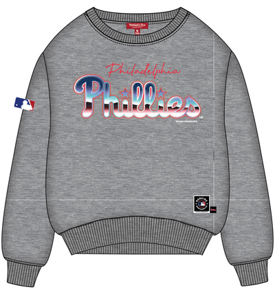 Mitchell & Ness Women's Philadelphia Phillies Grey Heather Stateside Pastel Logo Lightweight Crew Sweatshirt
