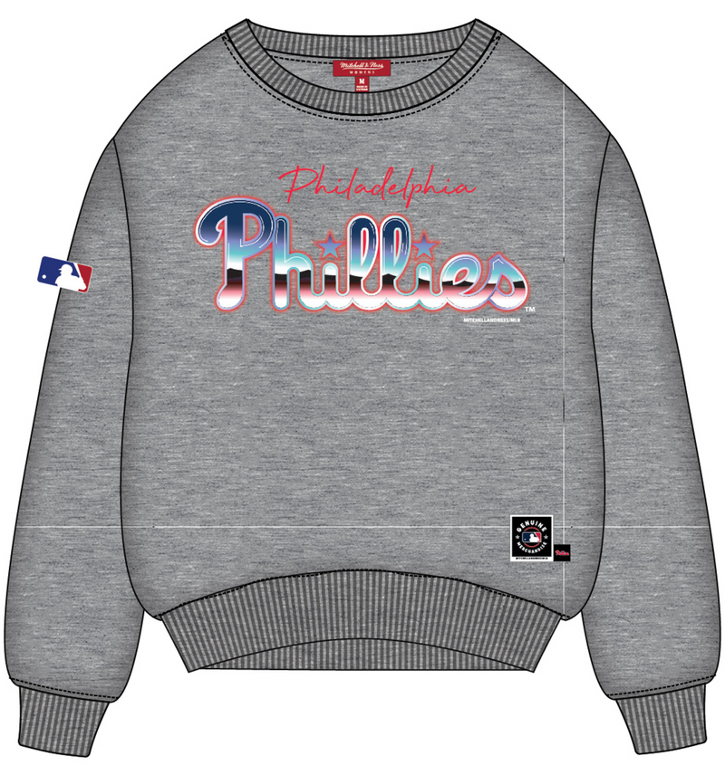 Mitchell & Ness Women's Philadelphia Phillies Grey Heather Stateside Pastel Logo Lightweight Crew Sweatshirt