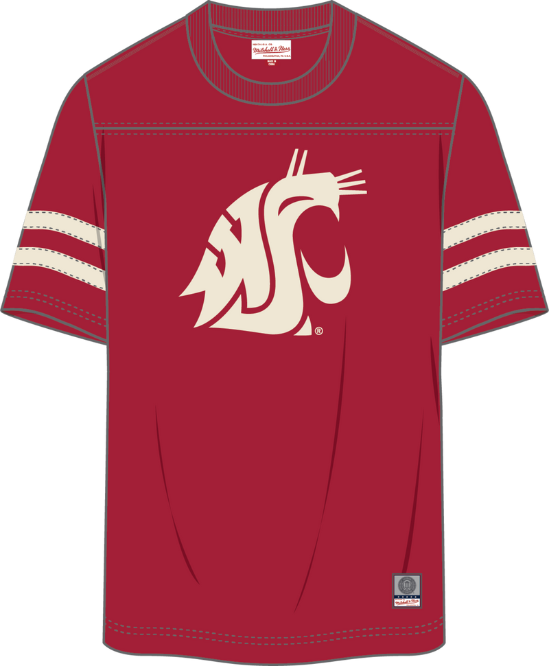Mitchell & Ness Washington State University Crimson Current Logo Heavyweight Yoke T-Shirt