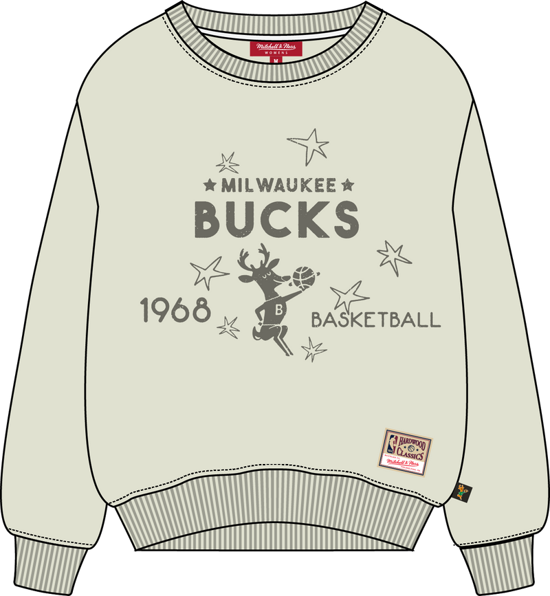 Mitchell & Ness Women's Milwaukee Bucks Cream Logo Lightweight Crew Sweatshirt 3.0