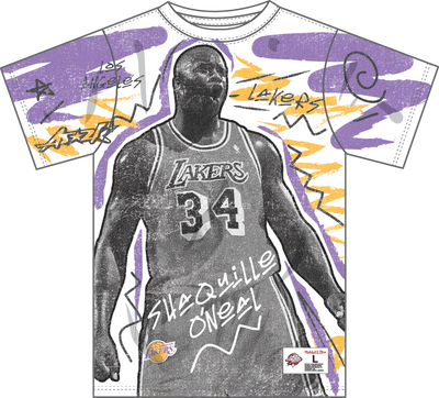 Mitchell & Ness Shaquille O'neal All-Star White/Gold Vintage Logo Showstopper Player T-Shirt