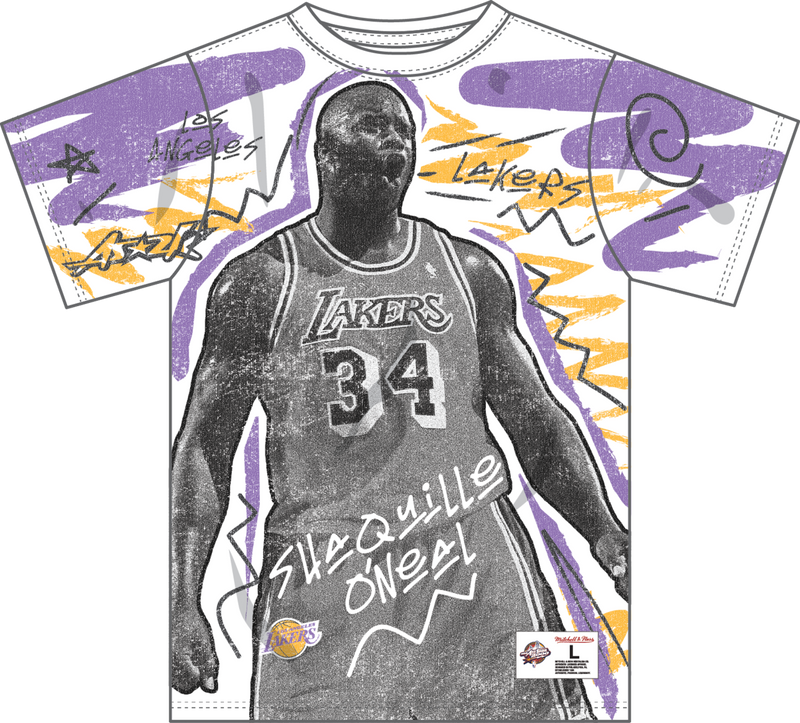 Mitchell & Ness Shaquille O'neal All-Star White/Gold Vintage Logo Showstopper Player T-Shirt