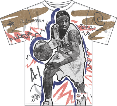 Mitchell & Ness Allen Iverson Logo Gear|NBA All-Star White/Royal Showstopper Player T-Shirt Vintage