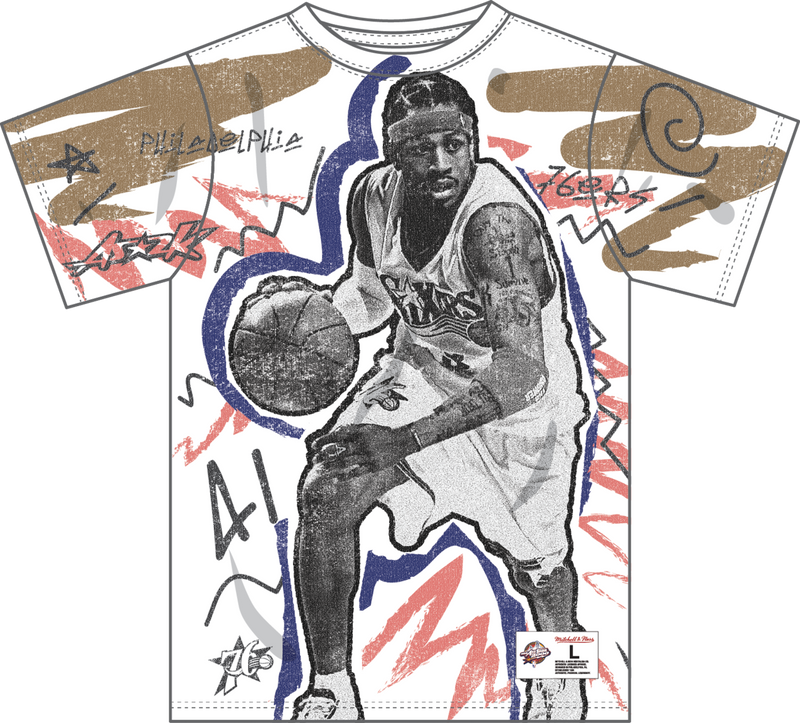Mitchell & Ness Allen Iverson Logo Gear NBA All-Star White/Royal Showstopper Player T-Shirt Vintage