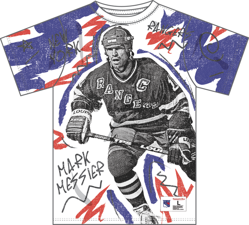 Mitchell & Ness Mark Messier New York Rangers Multi/White Vintage Logo Showstopper Player T-Shirt