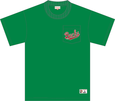 Mitchell & Ness Milwaukee Bucks Bucks Green Vintage Logo Double Hit Pocket T-Shirt