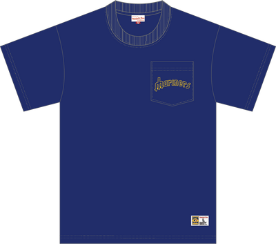 Mitchell & Ness Seattle Mariners Royal Vintage Logo Double Hit Pocket T-Shirt
