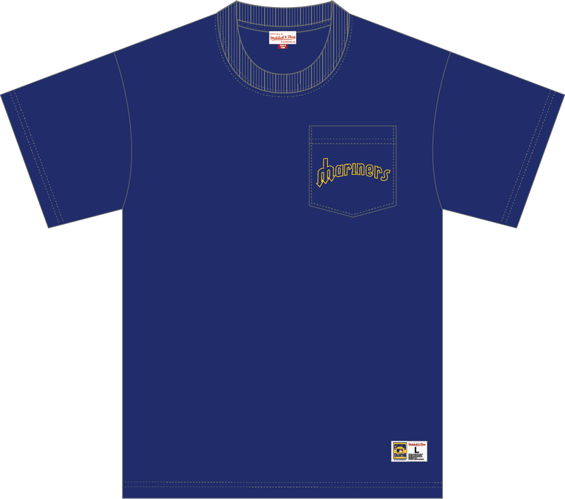 Mitchell & Ness Seattle Mariners Royal Vintage Logo Double Hit Pocket T-Shirt