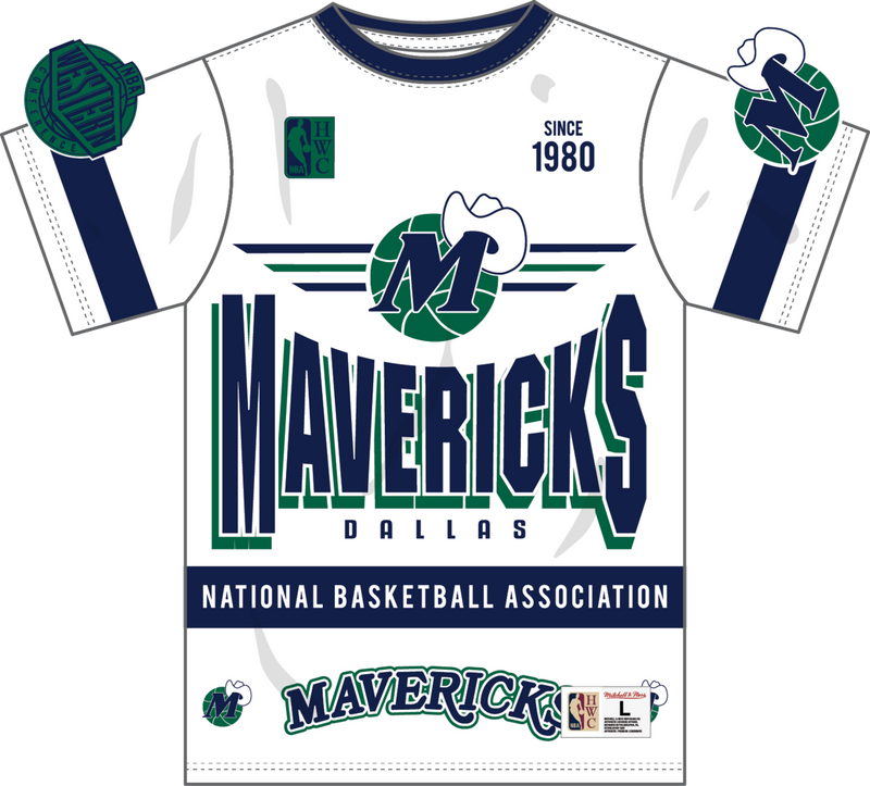 Mitchell & Ness Dallas Mavericks White Vintage Logo Team Origins Premium T-Shirt