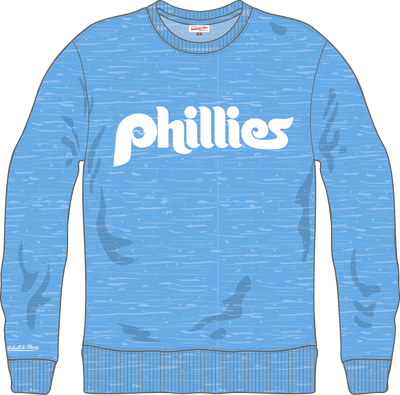 Mitchell & Ness Philadelphia Phillies Light Blue Vintage Logo Playoff Win Fleece Crew Sweatshirt