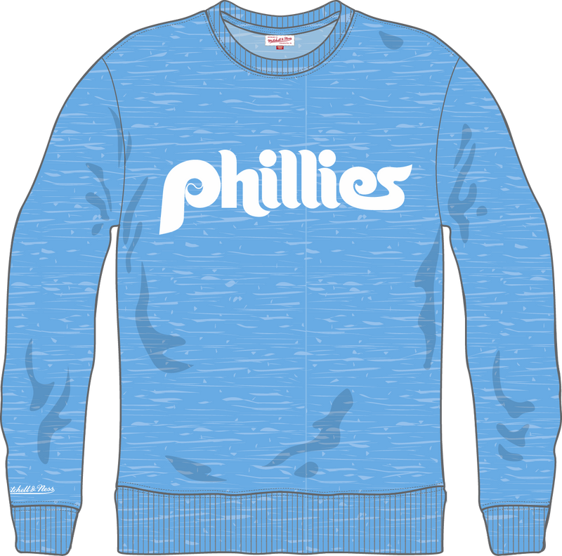 Mitchell & Ness Philadelphia Phillies Light Blue Vintage Logo Playoff Win Fleece Crew Sweatshirt