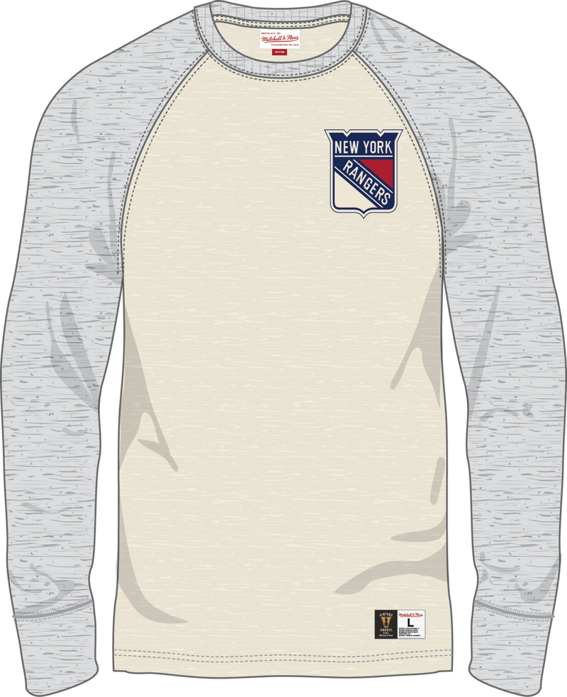Mitchell & Ness New York Rangers Grey Heather/Cream Vintage Logo Heritage Collection Premium Long Sleeve T-Shirt