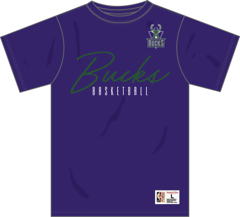 Mitchell & Ness Milwaukee Bucks Regal Purple Vintage Logo Training Day Premium T-Shirt