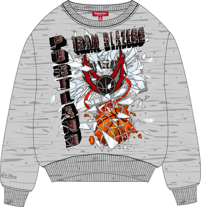 Mitchell & Ness Women's Portland Trail Blazers Grey Heather Big Face Crew Sweatshirt 6.0