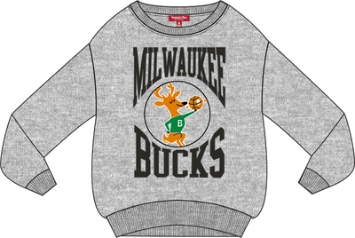 Mitchell & Ness Women's Milwaukee Bucks Grey Heather Logo Lightweight Crew Sweatshirt 3.0