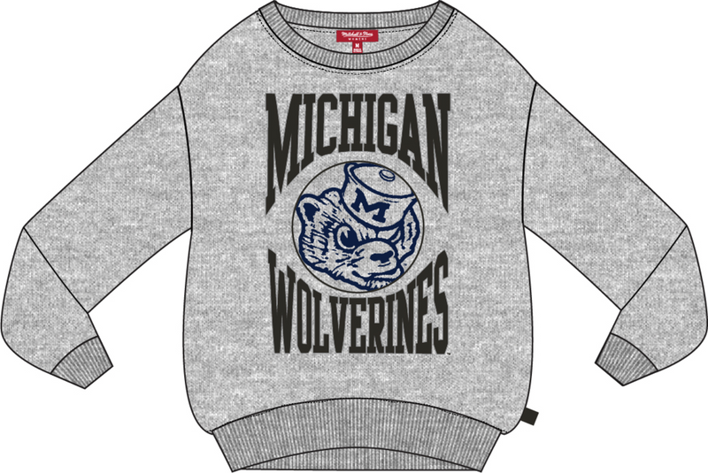 Mitchell & Ness Women's University of Michigan Grey Heather Logo Lightweight Crew Sweatshirt 3.0