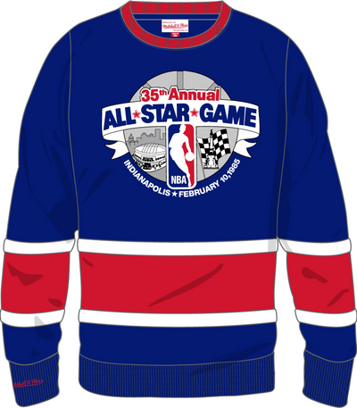 Mitchell & Ness All-Star 1985 Royal/Red Satin Insert Fleece Crew Sweatshirt