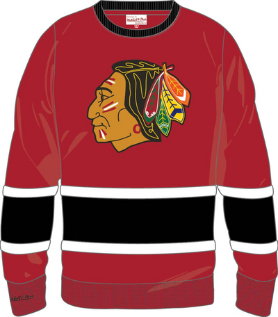 Mitchell & Ness Chicago Blackhawks Scarlet Satin Insert Fleece Crew Sweatshirt