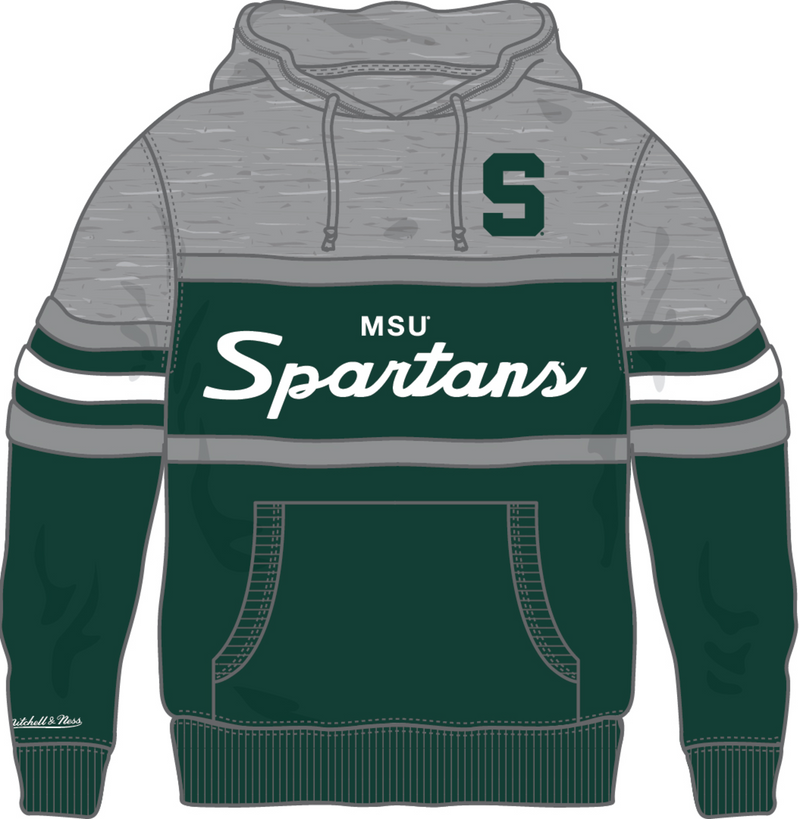 Mitchell & Ness Michigan State Spartans Dark Green/Grey Head Coach Hoodie Mich