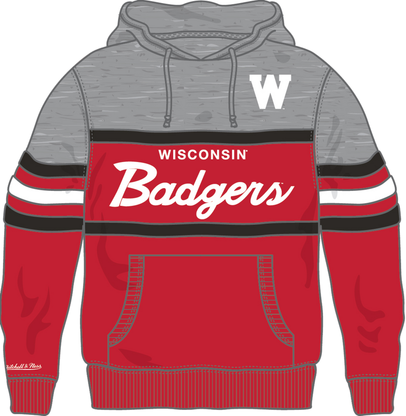 Mitchell & Ness Wisconsin Badgers Red/Grey Head Coach Hoodie