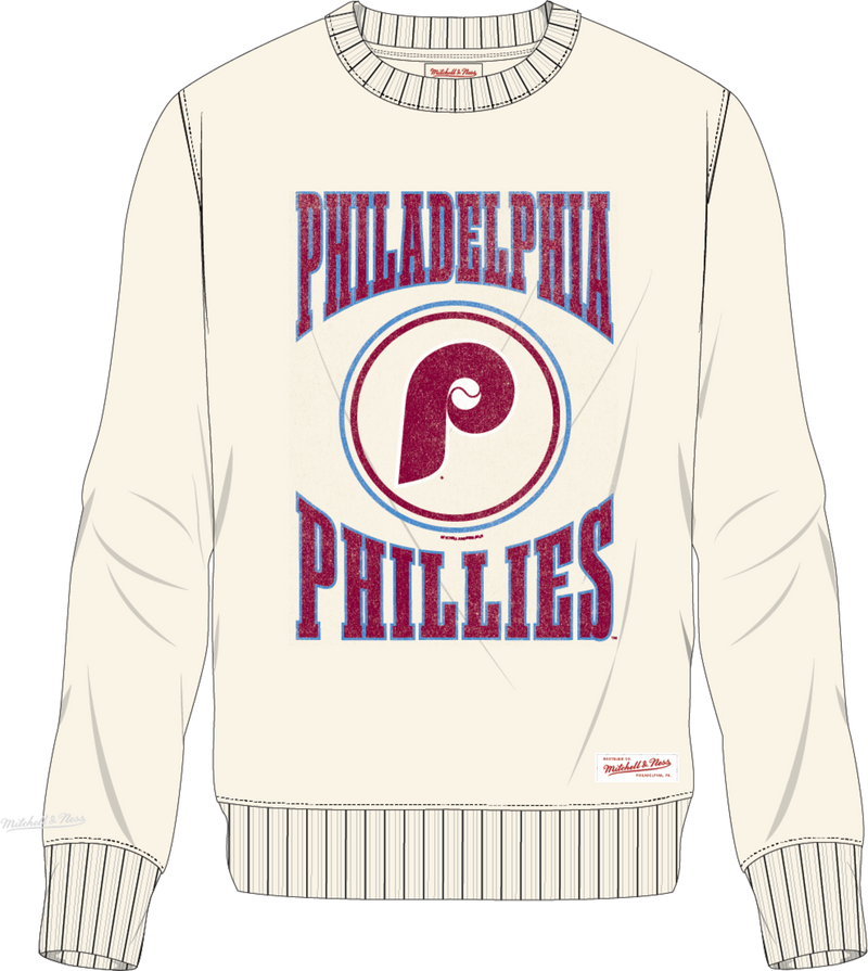 Mitchell & Ness Philadelphia Phillies Cream Arched Lockup Crew Sweatshirt