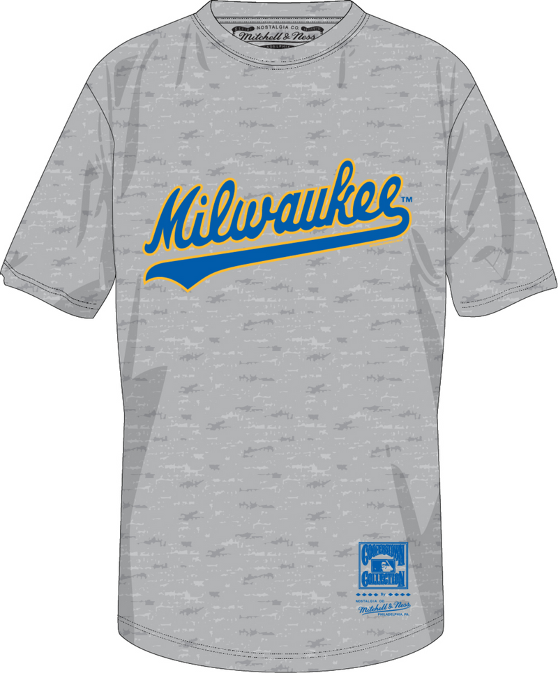 Mitchell & Ness Milwaukee Brewers Grey Heather Wordmark 1 T-Shirt