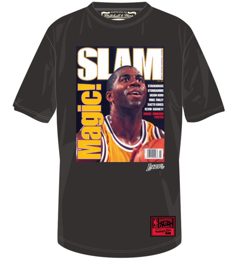 Mitchell & Ness Magic Johnson Los Angeles Lakers Dark Grey Slam Cover T-Shirt
