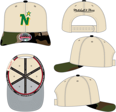 Mitchell & Ness Minnesota North Stars Cream & Camo Stretch Snapback Hat