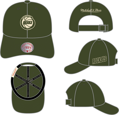 Mitchell & Ness Houston Rockets 1904 Off Olive Strapback Hat