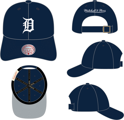 Mitchell & Ness Detroit Tigers Navy Team White Strapback Hat