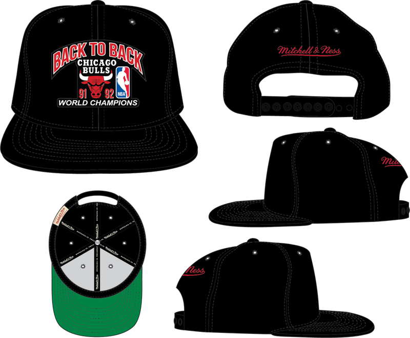 Mitchell & Ness Chicago Bulls Black Hardwood Classics 1991-1992 B2b Champs Snapback Hat