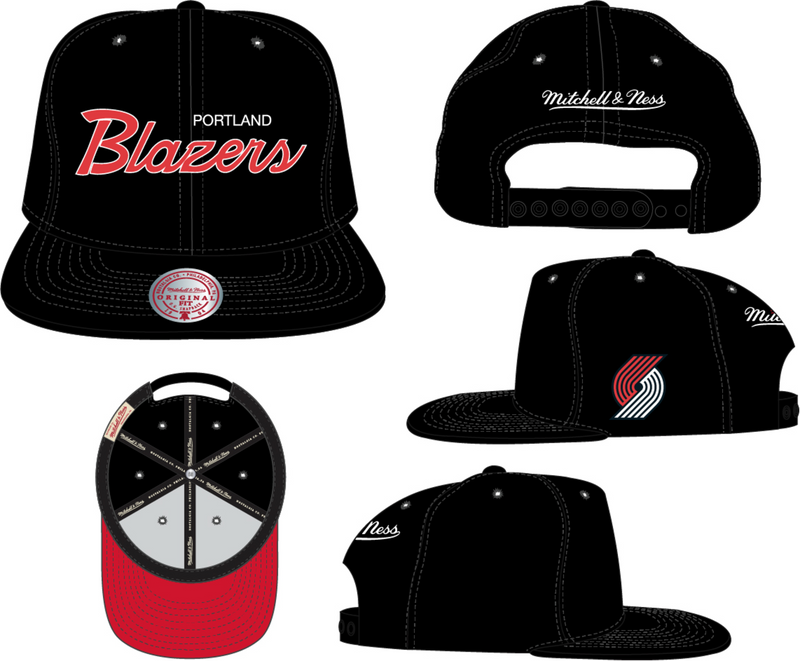 Mitchell & Ness Portland Trail Blazers Black Team Script 2.0 Snapback Hat