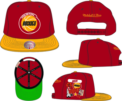 Mitchell & Ness Houston Rockets Red/Yellow Hardwood Classics Patch Overload Snapback Hat
