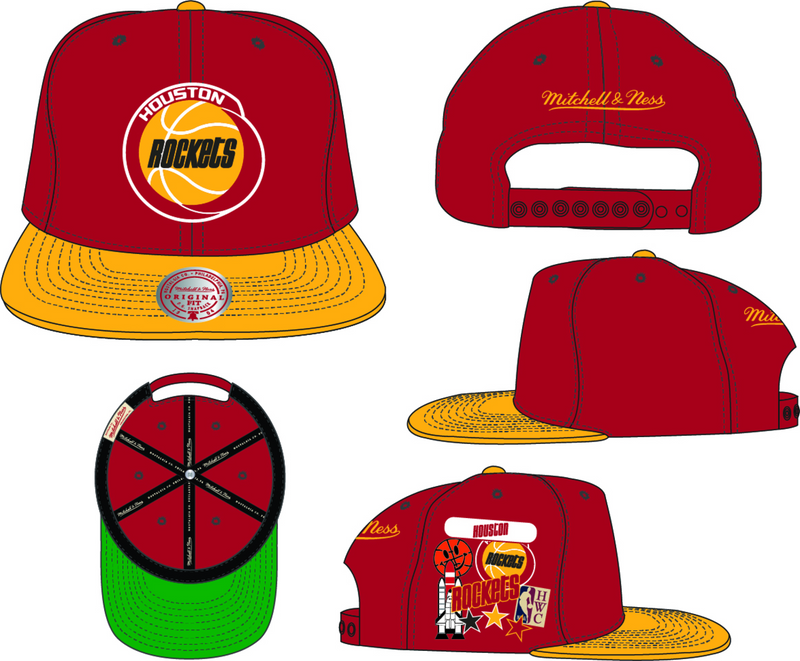 Mitchell & Ness Houston Rockets Red/Yellow Hardwood Classics Patch Overload Snapback Hat
